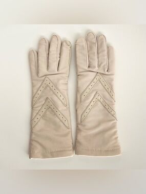 NEW Vintage Women’s Leather Trimmed Ivory Driving Gloves Lined Warm Elegant